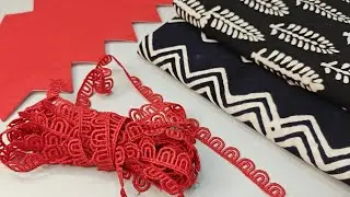 Front Panel पर Lace से बनाएं Round Neck का खूबसूरत डिज़ाइन / Beautiful black and red kurti design
