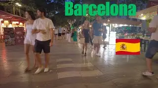 WALKING THROUGH La RAMBLA STREET IN 4K BARCELONA AT NIGHT!