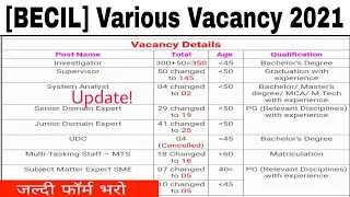 BECIL Various Vacancy 2021 Online Form Apply