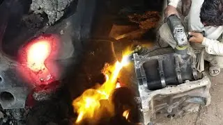 Ford Tractor Broken 3 Cylinder Engine Block Repair  | How To Rebuild Tractor Block With Unique Way