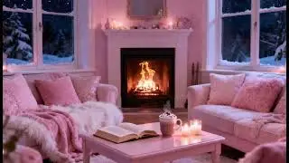 Girly winter self-care night🩷cozy pink fireplace ambience for reading, journaling & relaxing