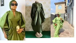 How to cut and sew a luxury trendy Bubu gown with built up collar and body pleats(freehand)