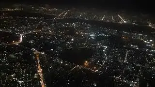 Beautiful Night Flight View from window seat with sound+ Landing (Airplane)