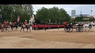 King Charles III inspects the troops at Trooping the Colour 2023.
