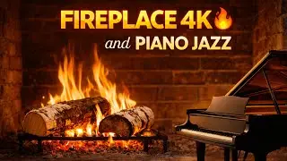 3 Hours Fireplace with Piano Jazz 🔥 | 4K Cozy Fire Ambience