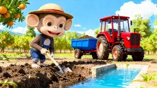 Farm Work: Farmer Monkey Working With Tractor | Make Drainage System For Farm | Monkey Farm 3D