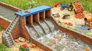 DIY Mini Tractor Builds Strong Brick & Concrete Bridge Across the River for Power Plant Project