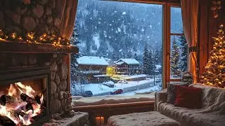 Snowy Peace | Watch The Town In The Gentle Snowfall And Cozy Fireplace, Relax, Sleep Well