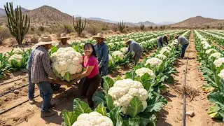 Coliflor Blanca Gigante Creciendo en el Desierto Árido 😱 | Cosecha Impresionante 🥦