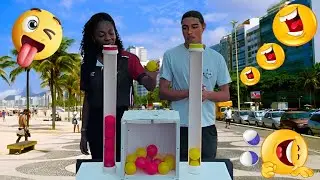 DESAFIO - GAME DE RUA ACERTE AS BOLAS COLORIDAS NO CANO - JOGO DIVERTIDO DO CANO COM BOLAS COLORIDAS