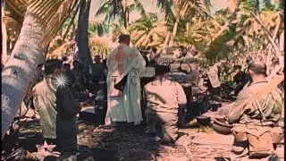 A Catholic Mass being conducted by a Chaplain in Makin Islands, Kirabati during W...HD Stock Footage