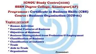 Certificate in Business Skills - Business Organisation (ECO01) - Unit I