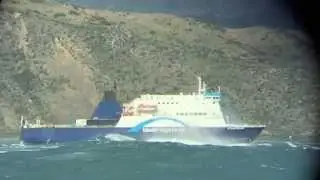 Bluebridge Straitsman ferry leaving Wellington in storm (in slow motion)