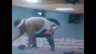tes tv showcase big man wrestler does backflip somersult finsher