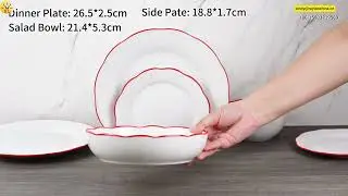 Embossed White Porcelain Dinnerware Set With Red Rim - RAYLON Enterprise