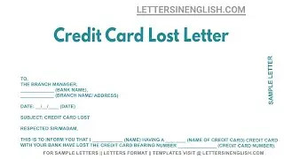 Credit Card Lost Letter - Sample Letter for Lost of Credit Card