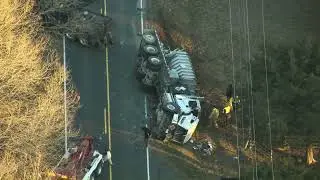 Sky 5: Truck carrying chemicals overturns in Chatham County