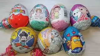 Learning colors with sweets  Bright ASMR 1 Kinder Surprise + 6 Chocolate Eggs + 4 Lollipops
