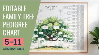 Editable Family Tree Chart (5&ndash;11 Generations) | Pedigree & Genealogy Template in Canva