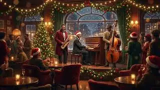 Jazz Christmas Cafe Ambience ☕ Snow Falling & Fireplace Crackling