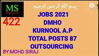JOBS 2021|DMHO KURNOOL A.P|87 POSTS|V.422|MOHD SIRAJ|MS DIGITAL NZB.