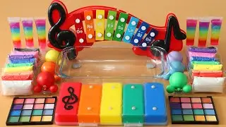 Mixing”Rainbow Xylophone”Eyeshadow and Makeup,parts,glitter Into Slime!Satisfying Slime Video!★ASMR★