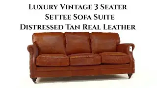 Luxury Vintage 3 Seater Settee Sofa Distressed Tan Real Leather