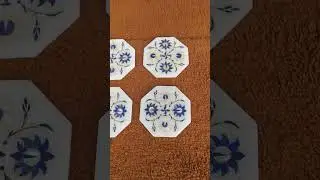 Lapis White Marble Inlay Coaster Set of 4 Inlay with Semiprecious Stones.
