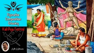 Kali Puja Scenery Drawing Watercolor | Kali Puja Special Drawing | Kali Puja Festival Drawing Colour