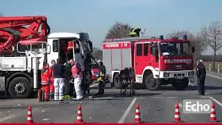 B&uuml;ttelborn: Unfall zwischen zwei LKW - B42 voll gesperrt