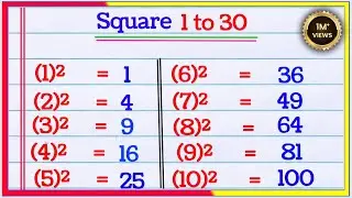 Square Root 1 to 30 || Write the square numbers from 1 to 30 || Square Root || numbet 1 to 30 Square