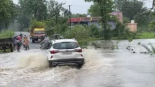 Flood on main road scene