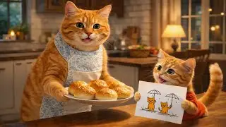 Mama Cat Bakes Cakes And Draws Pictures For Ginger Kitten🍰🖼️