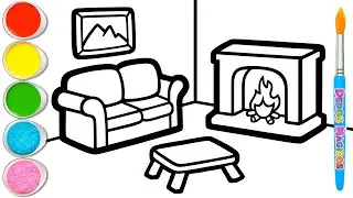 Dibujo Fácil de una Cómoda Sala de Estar con Chimenea ❤️🛋️❤️ Imágenes de Interiores #107