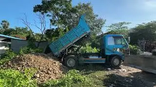 First Start a New Project! Landfill Deep Pond Using Dozer Pushing Stone Into Water with Dump Truck