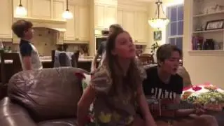 Little brothers photobomb big sisters singing  Riptide