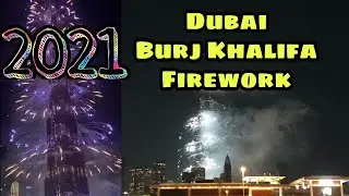 New year 2021 Dubai firework show from iconic Burj Khalifa//Dubai 2021
