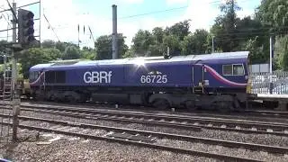 GBRf 66725 Flat Wagon Train passing Hitchin