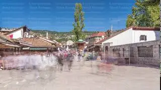 The Sebilj fountain in Sarajevo old city in Bosnia and Herzegovina timelapse hyperlapse.