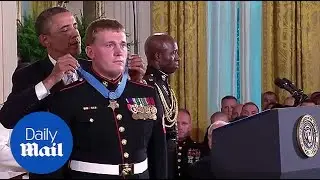 Obama presents Dakota Meyer with a Medal of Honor in 2011 - Daily Mail