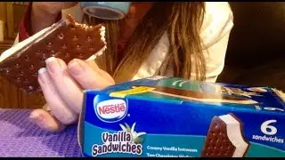 Quietly eating a Nestle Vanilla Ice Cream Sandwich soft spoken evening relaxation ASMR