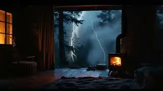 Dark Screen Sleep ASMR | Heavy Thunderstorm Rain Sounds with Warm Firelight for Deep Sleep