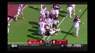 Jayden Jackson seems to deny physics on this third down stop for the #Sooners.