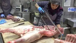 Great Meat Cutting Skills. London Butchers in Street Food Market