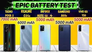 Tecno Pova 2 vs Realme C25s vs Infinix Note 10 vs Vivo Y20 vs Samsung A03s Battery Drain Test 🔥 !