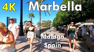 4k Marbella morning walk, beach 🏖️ and town 🌼 - Virtual Walking Tour 2022, Spain 🇪🇸