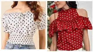 Regular Wear Simple High Ranking Polka Dots Print Off Shoulders Neck Blouse Loose Design