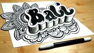 How to draw 3D name doodle art BALI on paper