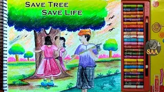 Save Tree Save Life | Save Tree | Save Tree Save Lives | Oil Pastel Drawing | Oil Pastel Scenery |