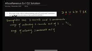 NCERT MATHS CLASS 11 || Chapter 6 Permutations and Combinations || Miscellaneous Ex. || Q1 Solution